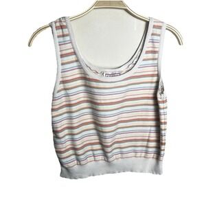 Stefanel White Multi Striped Ribbed Tank Top Crop Sleeveless Blouse‎ Medium